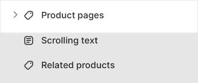 The default Product pages section menu in Theme editor.