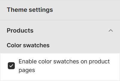The color swatches checkbox options in Theme settings