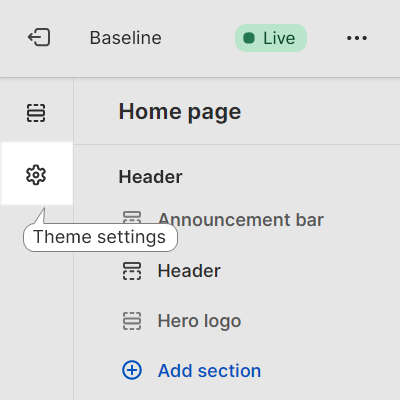 The Theme settings option in Theme editor.