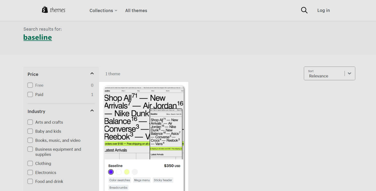 Shopify Theme store's search field.