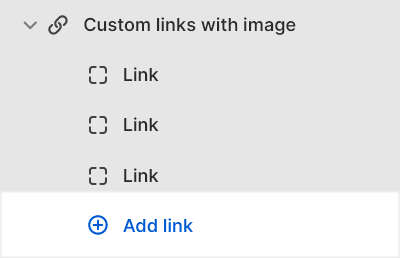 A link block inside a Custom links with image section in Theme editor.