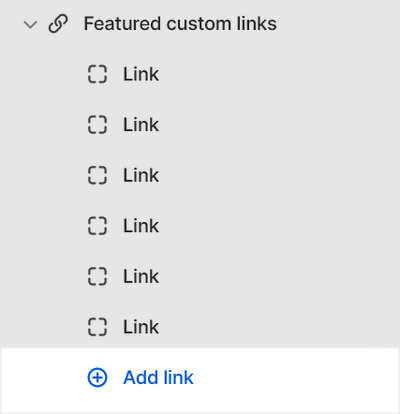 A link block inside a Featured custom links section in Theme editor.