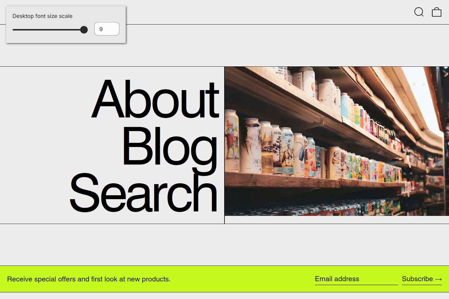 An example Navigation with image section on a store's home page.