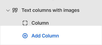 The Add block option to add a block inside an Text columns with images section in Theme editor.