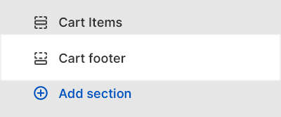 The Cart footer section selected in Theme editor.
