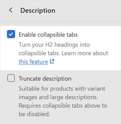 The enable collapsible tabs checkbox