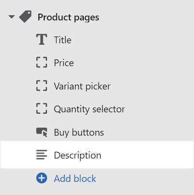 The product pages menu section