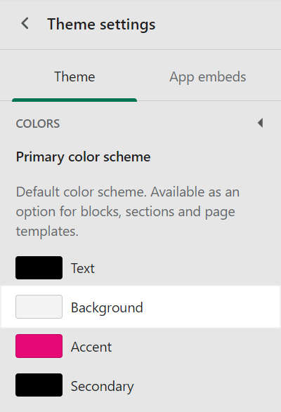 The background color element in the primary color scheme menu section