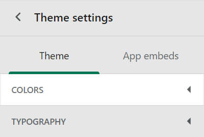 The color settings menu in the theme settings pane