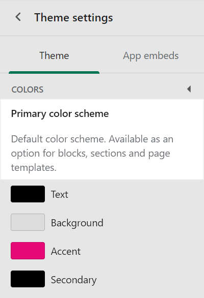 The primary color scheme menu section