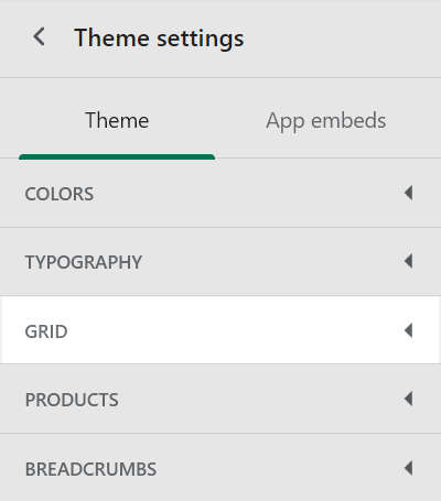 Grid settings menu