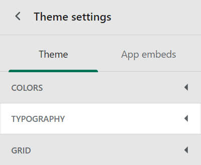 The typography menu in theme settings