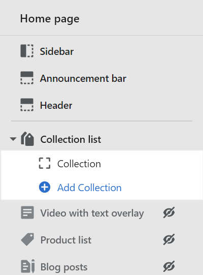 A collection block inside a collection list section in theme editor