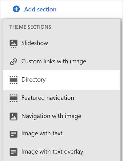 The add directory section option in theme editor