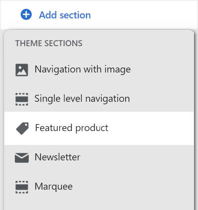 The add featured product section option in theme editor