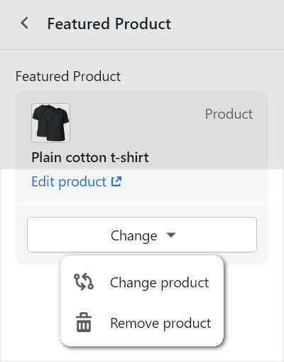 The modify product options for the featured product section in theme editor