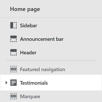 The Testimonials section selected in the Theme editor side menu.