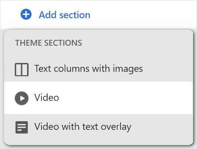 The add video section option in theme editor