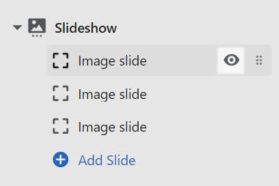 The show or hide image slide block option for a slideshow section in Theme editor