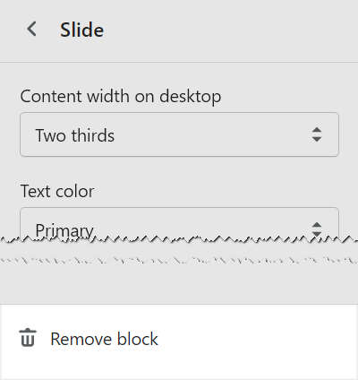 The remove image slide block option for a slideshow section in Theme editor