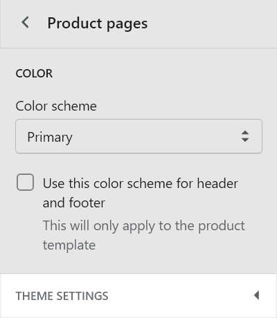 An example of the theme settings menu for a product page section in Theme editor