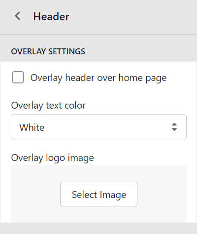 The select menu options in the header section menu of theme editor