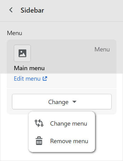 The menu modification options in theme editor for the sidebar section