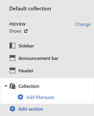 The block options for the collection section in theme editor