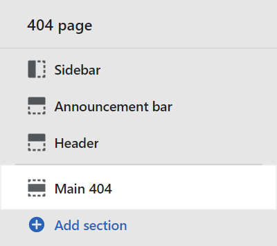 The content section menu in theme editor