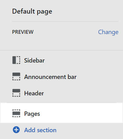 The pages section selected in Theme editor.
