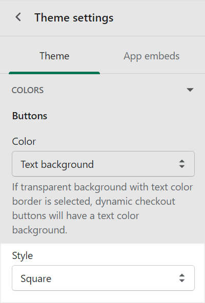 The button style dropdown in Theme Settings color menu section