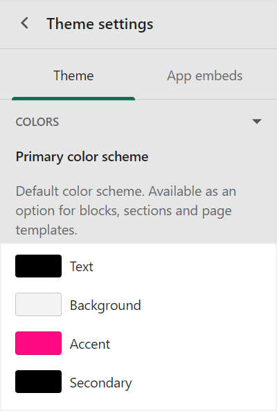 Primary color scheme color settings menu