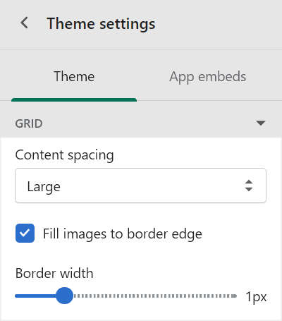The grid setting controls in theme settings