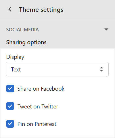 The social media sharing options in theme settings