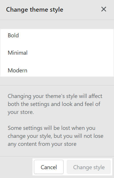 The theme style menu in theme settings