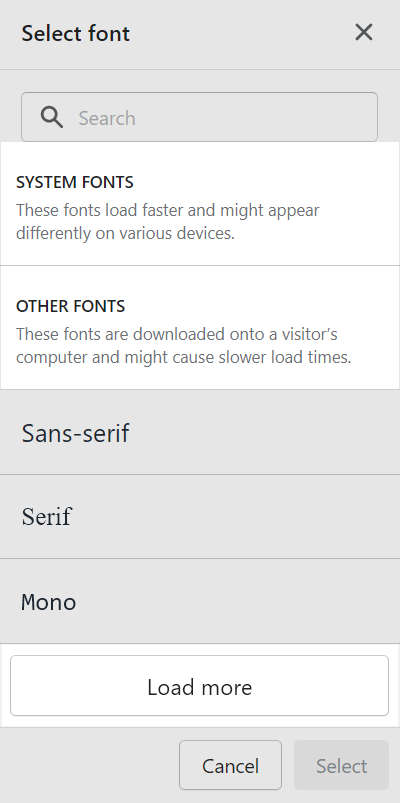 The heading font set picker in the typography section of the theme settings menu