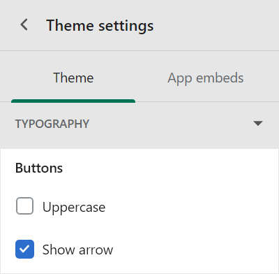 The buttons checkboxes in the typography section of the theme settings menu