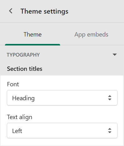 The section titles text controls in the typography section of the theme settings menu