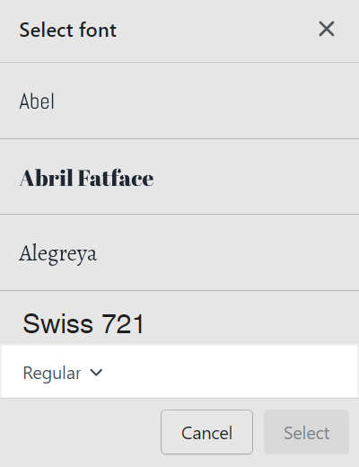 The heading text style dropdown in the typography section of the theme settings menu