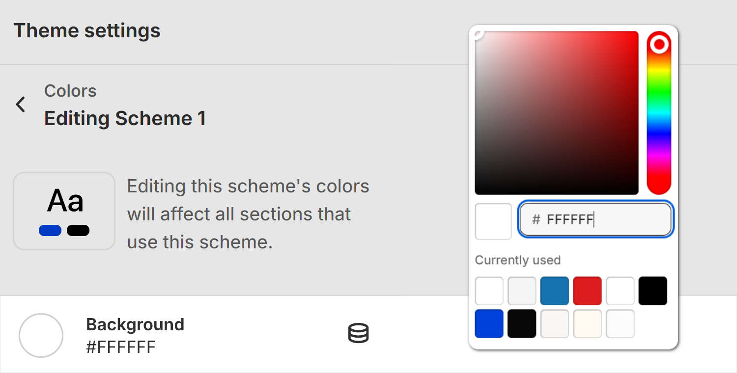 The Color scheme Theme settings for Cascade 4 in Theme editor.