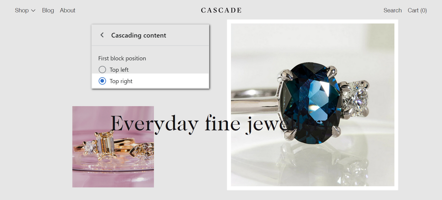 An example Cascading content section on a store's homepage.