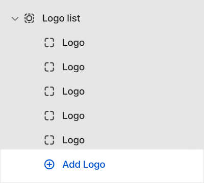The Logo list's Add block menu in Theme editor.