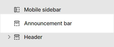 The Announcement Bar section in Theme editor.