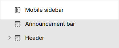The mobile sidebar section selected in Theme editor.