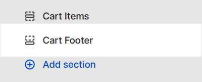 A Cart footer section menu in Theme editor.