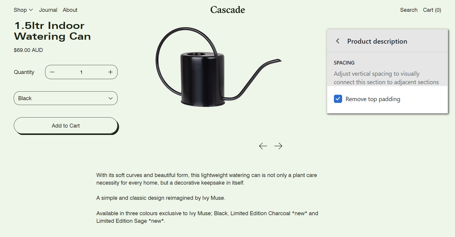 An example Product description section on a store's product page.
