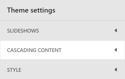 The Theme setting's Cascading content menu in Theme editor.