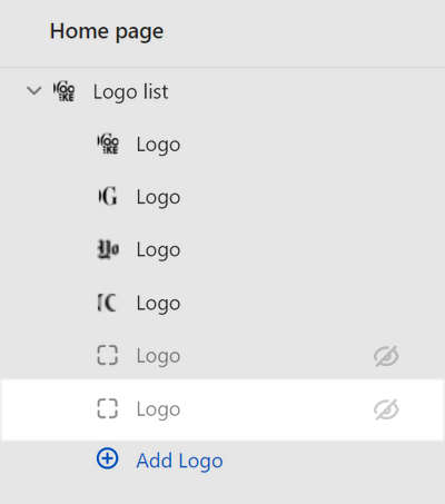 The Logo list section's sixth Logo block hidden in Theme editor.