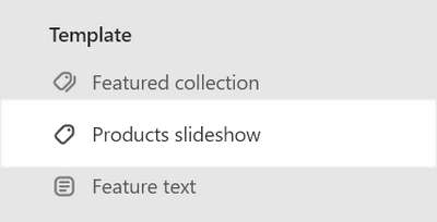 The Products slideshow section selected in Theme editor.