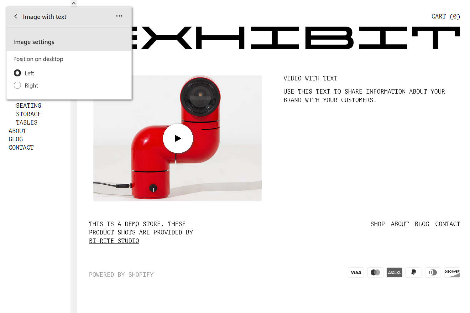 An example Video with text section on a store's Homepage.